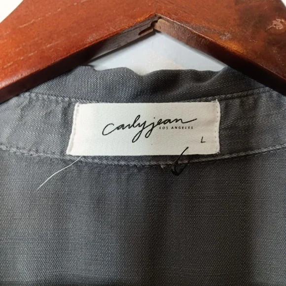 Carly Jeans Button-Up Shirt Womens Size L Charcoal Oversized Pockets Long Sleeve - Picture 4 of 8